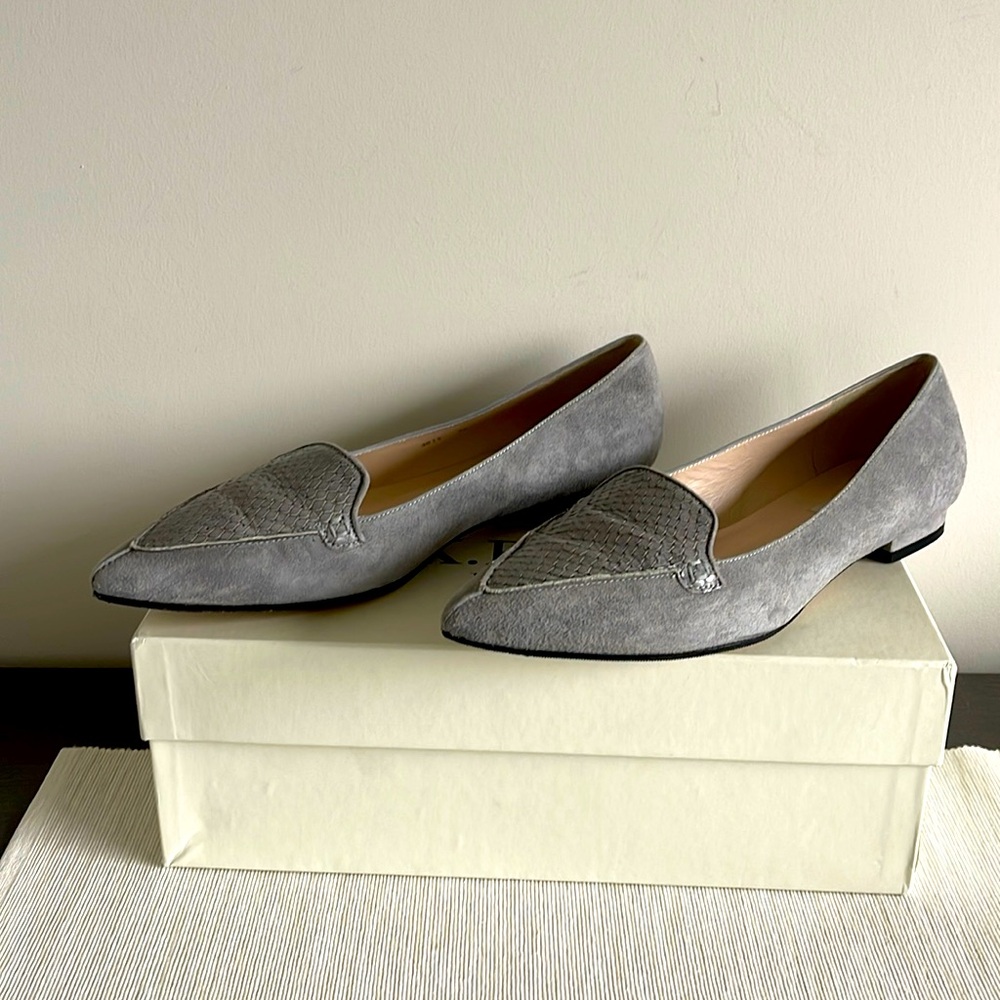 LK Bennett Jojo Dove Grey suede python flats shoes 39 or 8 USA